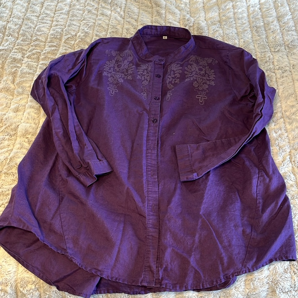 Cotton linen blend embroidered tunic